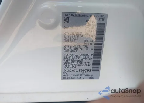 2016 Nissan Rogue Sv from USA, damaged, VIN 5N1AT2MV3GC899793